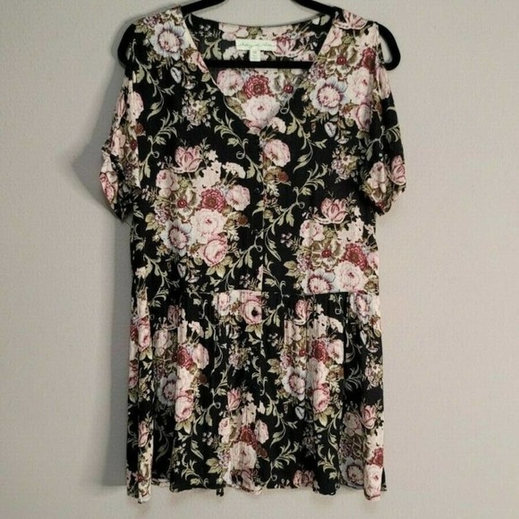 Urban Outfitters Staring At Stars Floral Gauze Cold Shoulder A-Line Dress XS - Picture 5 of 10